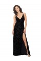 V-Neck Cowl Back Floral Velvet Bridesmaid Dress with Front Slit and Deep V-Neck Australia