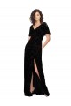 Split Sleeves V-Neck Floral Velvet Bridesmaid Dress with Front Slit Australia