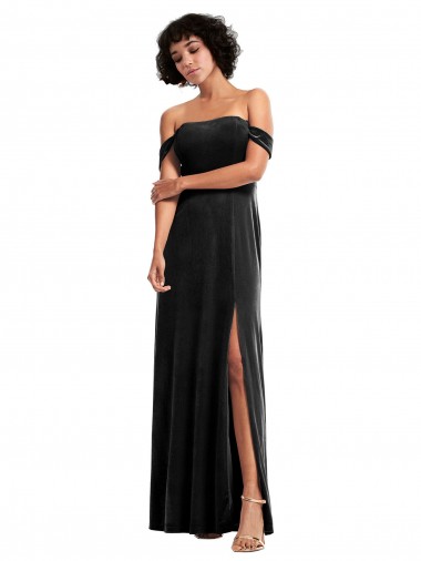 Off the Shoulder Drapped Sleeves Formal Stretch Velvet Bridesmaid Dress / Prom Dress Australia