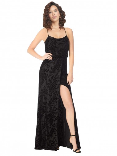Floral Velvet Cowl Neck Bridesmaid Dress with Skirt Slit Australia