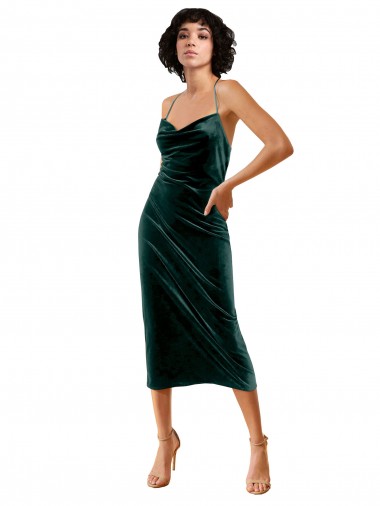 Midi Cocktail Length Sleek Cowl Neckline Short Formal Velvet Bridesmaid Dress / Prom Dress Australia