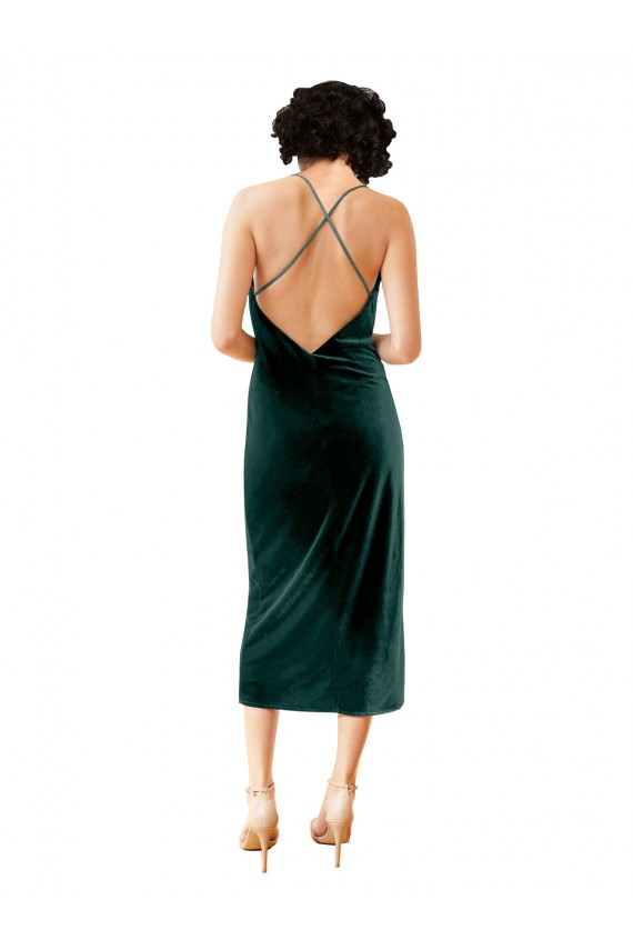 Midi Cocktail Length Sleek Cowl Neckline Short Formal Velvet Bridesmaid Dress / Prom Dress Australia