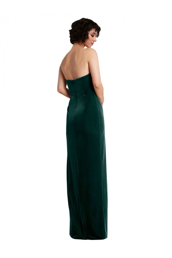 Scooped Strapless Long Formal Velvet Bridesmaid Dress / Prom Dress with Daring Side Slit Australia